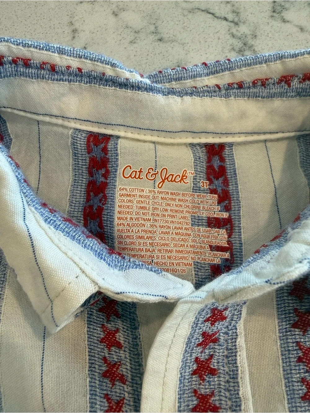 Cat & Jack Blue/White/Red Striped Button-Up Shorts Set